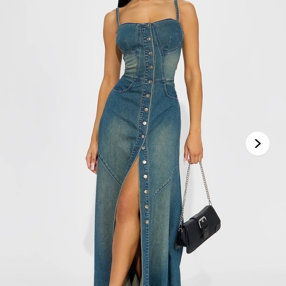 Denim Button-Down Maxi Dress - Picture 1 of 6